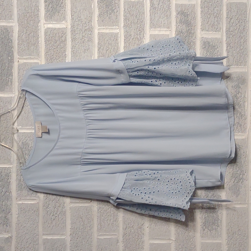 Loft Women's Baby Blue Boho Peasant Prairie Blouse with Belle Sleeves Size XS